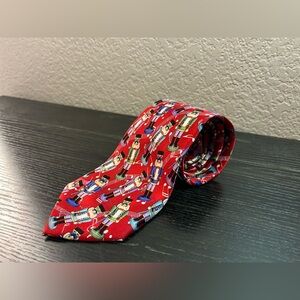 John Ashford Christmas Nutcrackers Music Notes on Red Men’s 100% Silk